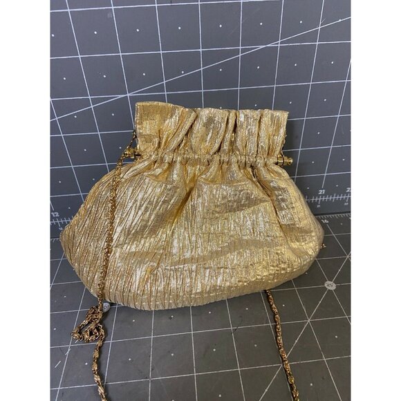 Vanessa Handbags - Vintage Vanessa Gold Pouch Clutch With Shoulder Strap Satin Lining Metallic